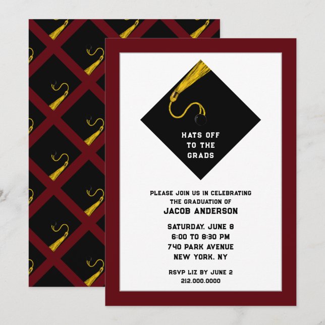 Maroon Graduation Party Invitations (Front/Back)
