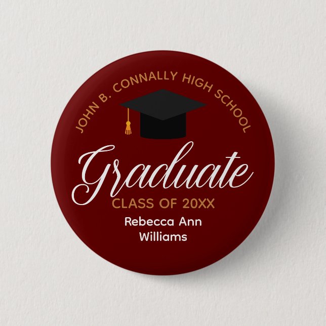 Maroon Graduation Personalized 2025 Graduate 2 Inch Round Button (Front)
