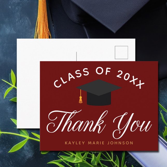 Maroon Graduation Personalized Graduate Thank You Postcard (Creator Uploaded)