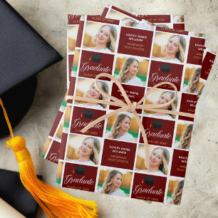 Maroon Graduation Photo 2025 Graduation Custom Wrapping Paper Sheet