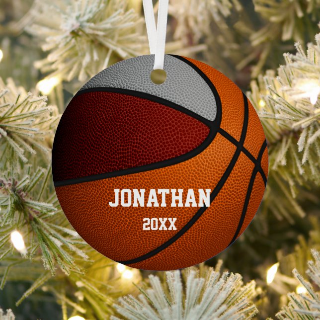 maroon gray boys girls commemorative basketball metal ornament (Insitu)