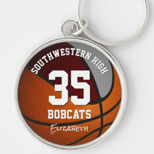 maroon gray girls boys basketball jersey number keychain