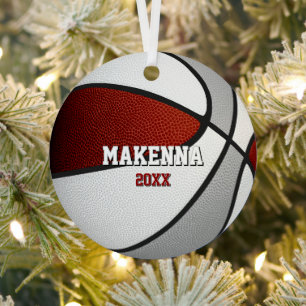 maroon gray team colors keepsake basketball metal ornament