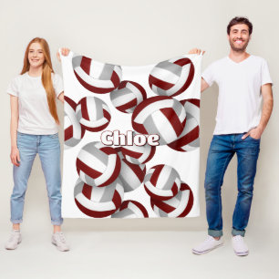 maroon gray volleyballs girls sports room decor fleece blanket