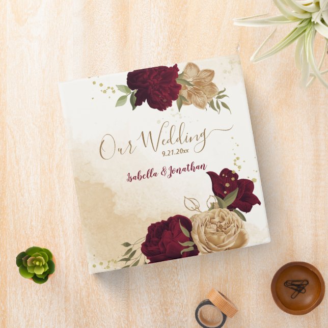 Maroon green beige gold botanical photo album binder (In Situ)