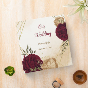 Maroon green beige gold botanical wedding binder