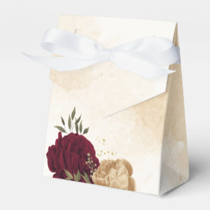 Maroon green beige gold botanical wedding favor box
