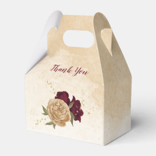 Maroon green beige gold botanical wedding favor box