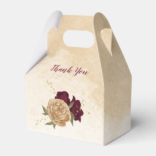 Maroon green beige gold botanical wedding favor box (Front Side)