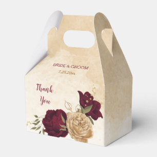 Maroon green beige gold botanical wedding favor box