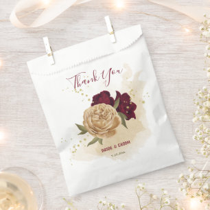 Maroon green beige gold botanical wedding favour bag
