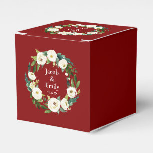Maroon Greenery Personalized Names Date Wedding Favor Box