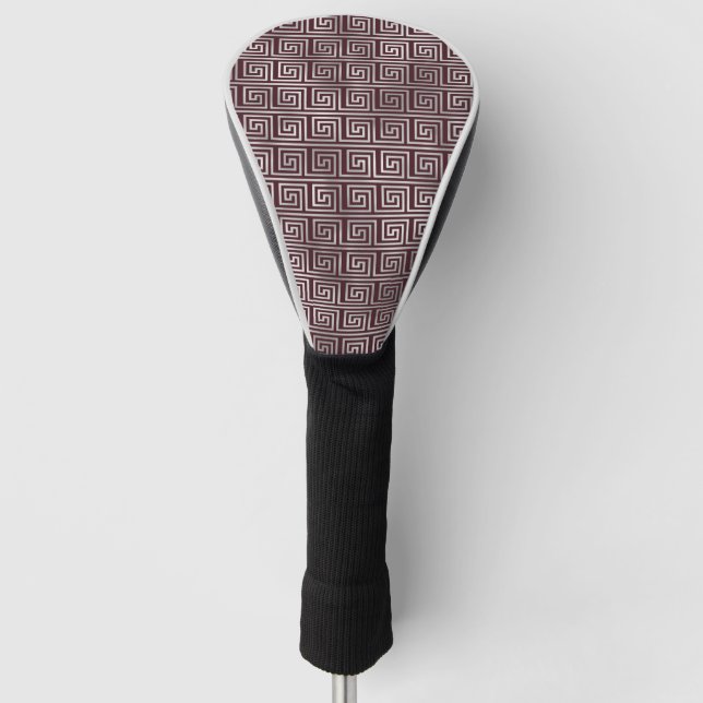 Maroon Grey Ancient Greek Art Elegant Pattern Golf Head Cover (Front)