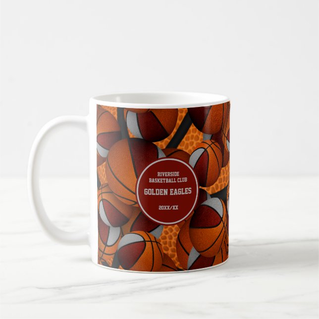 Maroon grey basketball team colours coach name coffee mug (Left)