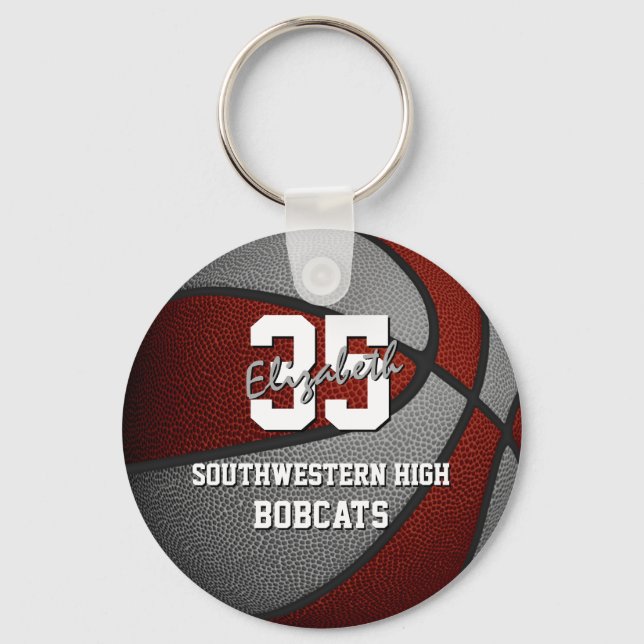 maroon grey basketball team colours keychain (Front)
