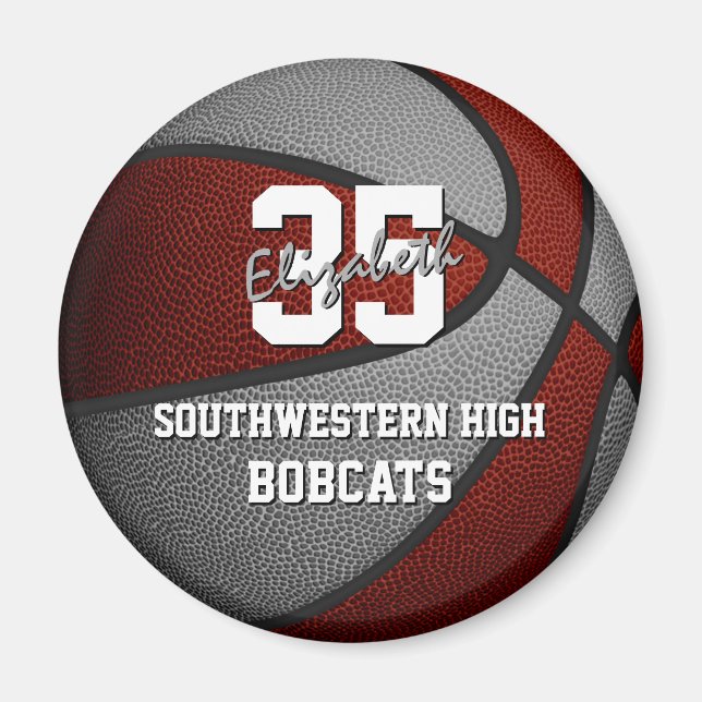 maroon grey basketball team colours magnet (Front)