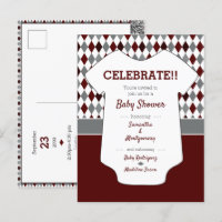 Maroon & Grey Blue Argyle Pattern Baby Shower