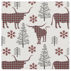 Maroon & Grey Buffalo Plaid Longhorn Pattern Fabric