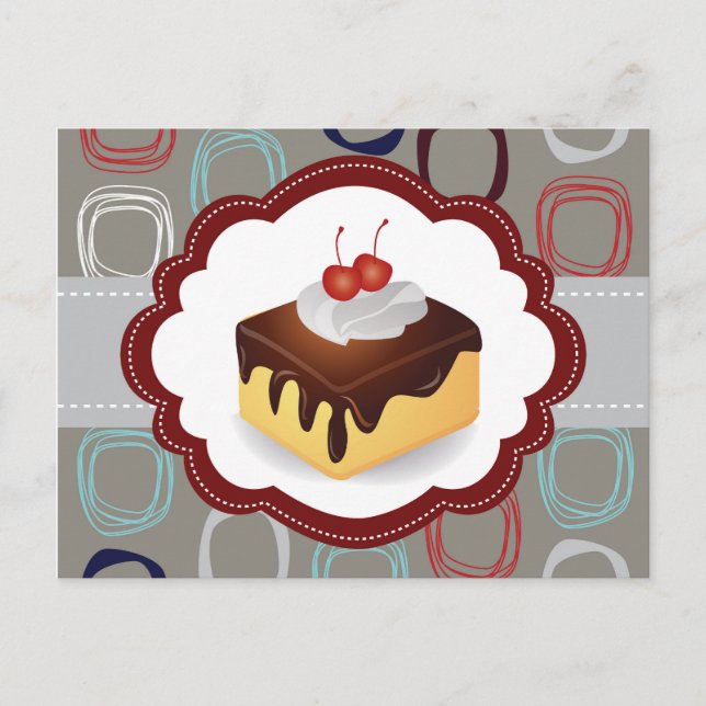 Maroon/Grey Cake with Cherries Postcard (Front)