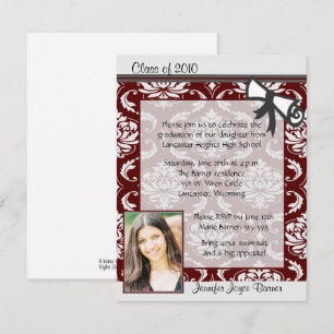 Maroon & Grey Damask Photo Graduation Invitation