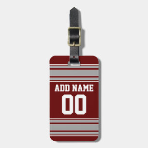 Maroon Grey Football Jersey Custom Name Number Luggage Tag