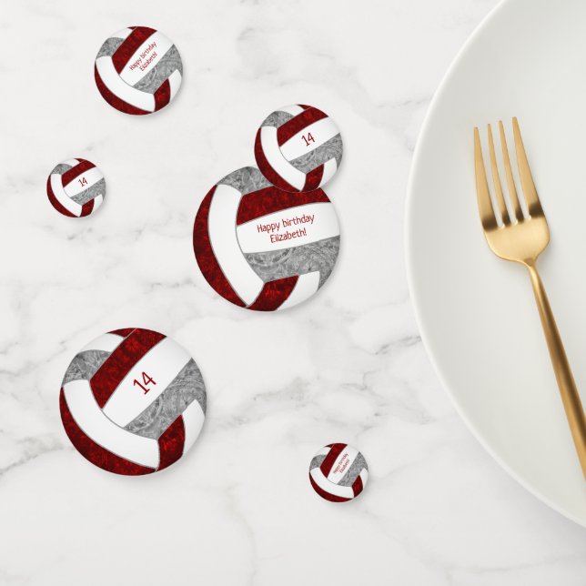 maroon grey girls volleyball birthday personalized confetti (Group)