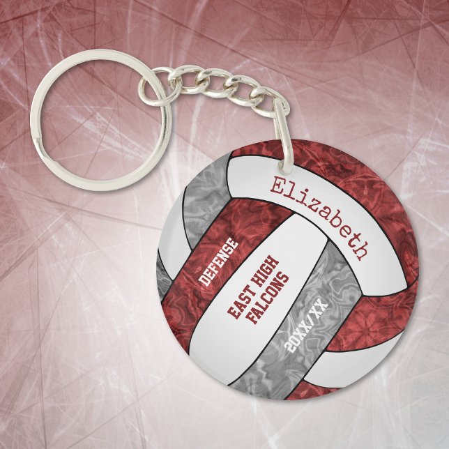 Maroon grey girly sports custom volleyball keychain (Creator Uploaded)