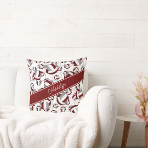 maroon grey girly volleyballs pattern net accent throw pillow