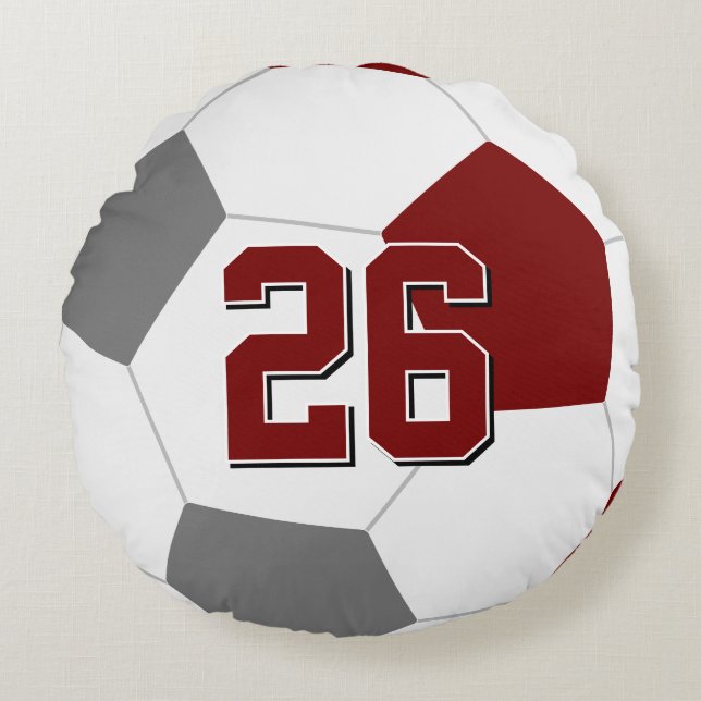 maroon grey or ANY team colours kids soccer Round Pillow (Front)