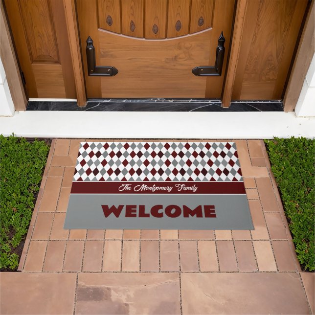 Maroon & Grey School Colours Argyle Pattern Doormat (Outdoor)