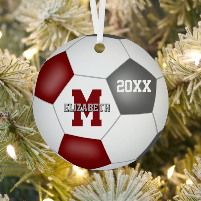 maroon grey soccer club colours keepsake metal ornament (Insitu)