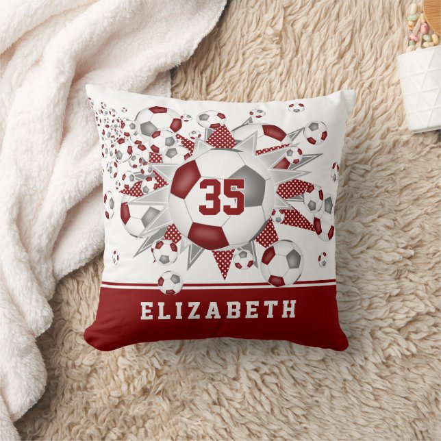 maroon grey sports room girls soccer balls stars throw pillow (Blanket)