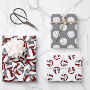 Maroon grey team colours coordinating volleyball wrapping paper sheet