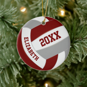maroon grey team colours keepsake volleyball ceramic ornament