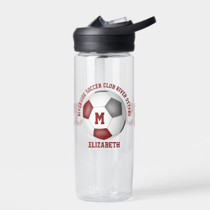 maroon grey team colours personalized soccer  water bottle