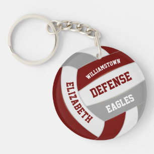 maroon grey team colours personalized volleyball keychain