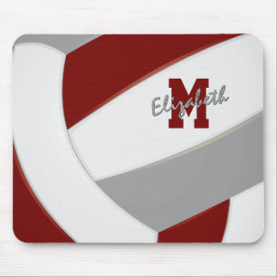 maroon grey team colours personalized volleyball mouse pad
