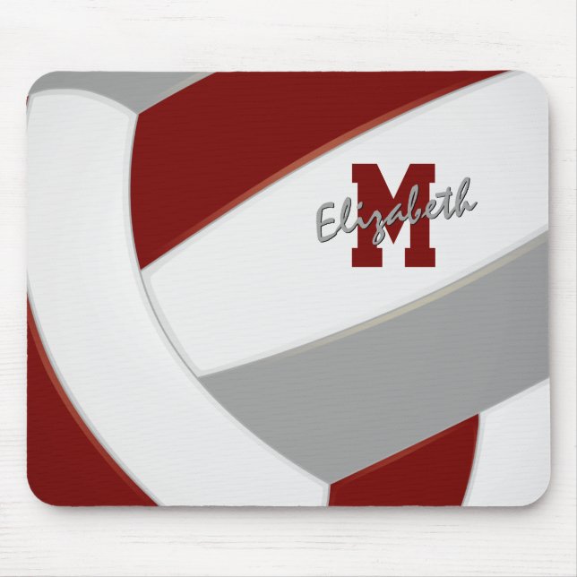 maroon grey team colours personalized volleyball mouse pad (Front)