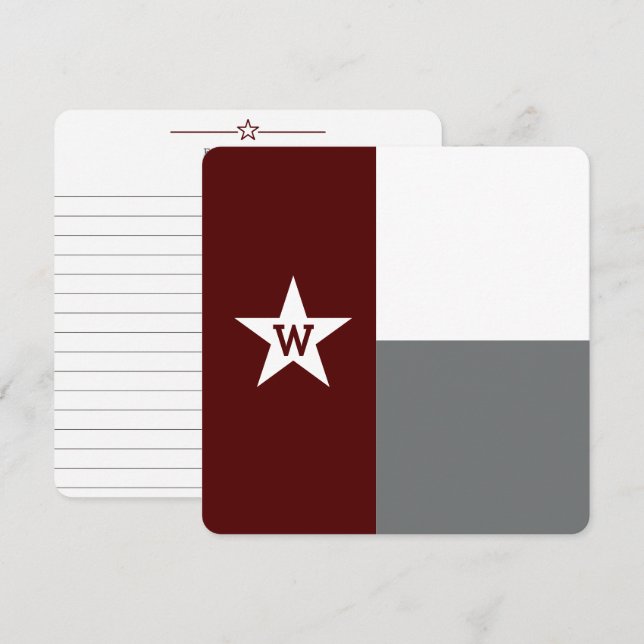 Maroon & Grey Texas Flag Flat Note Card (Front/Back)