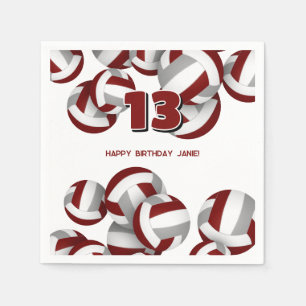 maroon grey volleyballs girls boys birthday party napkin