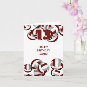 maroon grey volleyballs kids sports happy birthday card