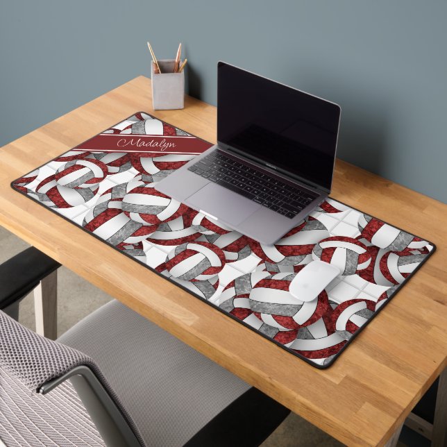 Maroon grey volleyballs pattern personalized  desk mat (Office 2)