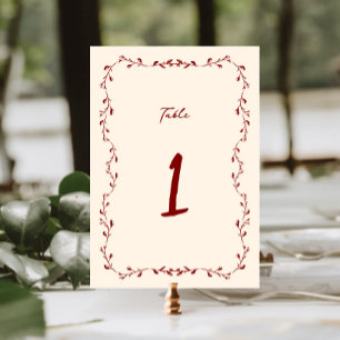 Maroon Handwritten Wedding Table Number