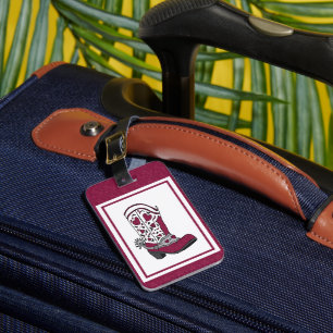 Maroon Heart Patterned Boot Luggage Tag
