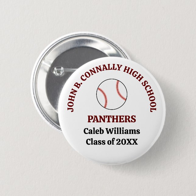 Maroon High School Baseball Player Personalized 2 Inch Round Button (Front & Back)
