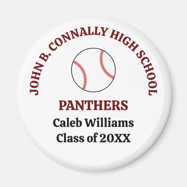 Maroon High School Baseball Player Personalized Magnet (Front)