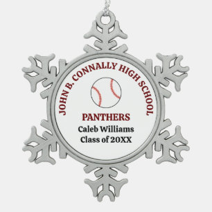 Maroon High School Baseball Team Personalized Snowflake Pewter Christmas Ornament