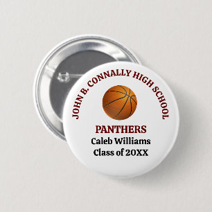 Maroon High School Basketball Player Personalized 2 Inch Round Button