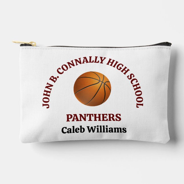 Maroon High School Basketball Player Personalized Accessory Pouch (Front)