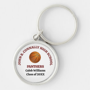 Maroon High School Basketball Player Personalized Keychain